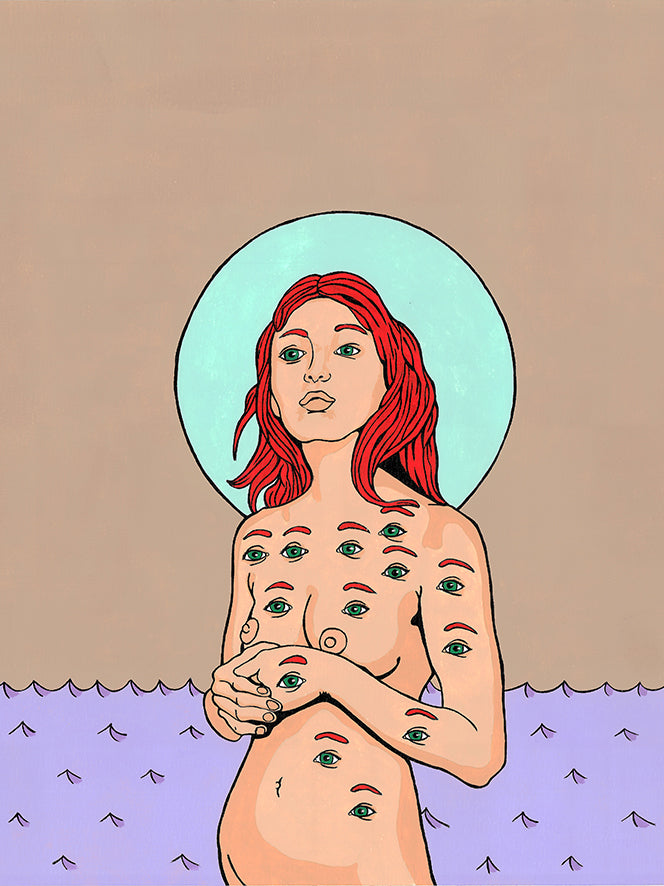 "15 green eyes and red hair." Fine art print.