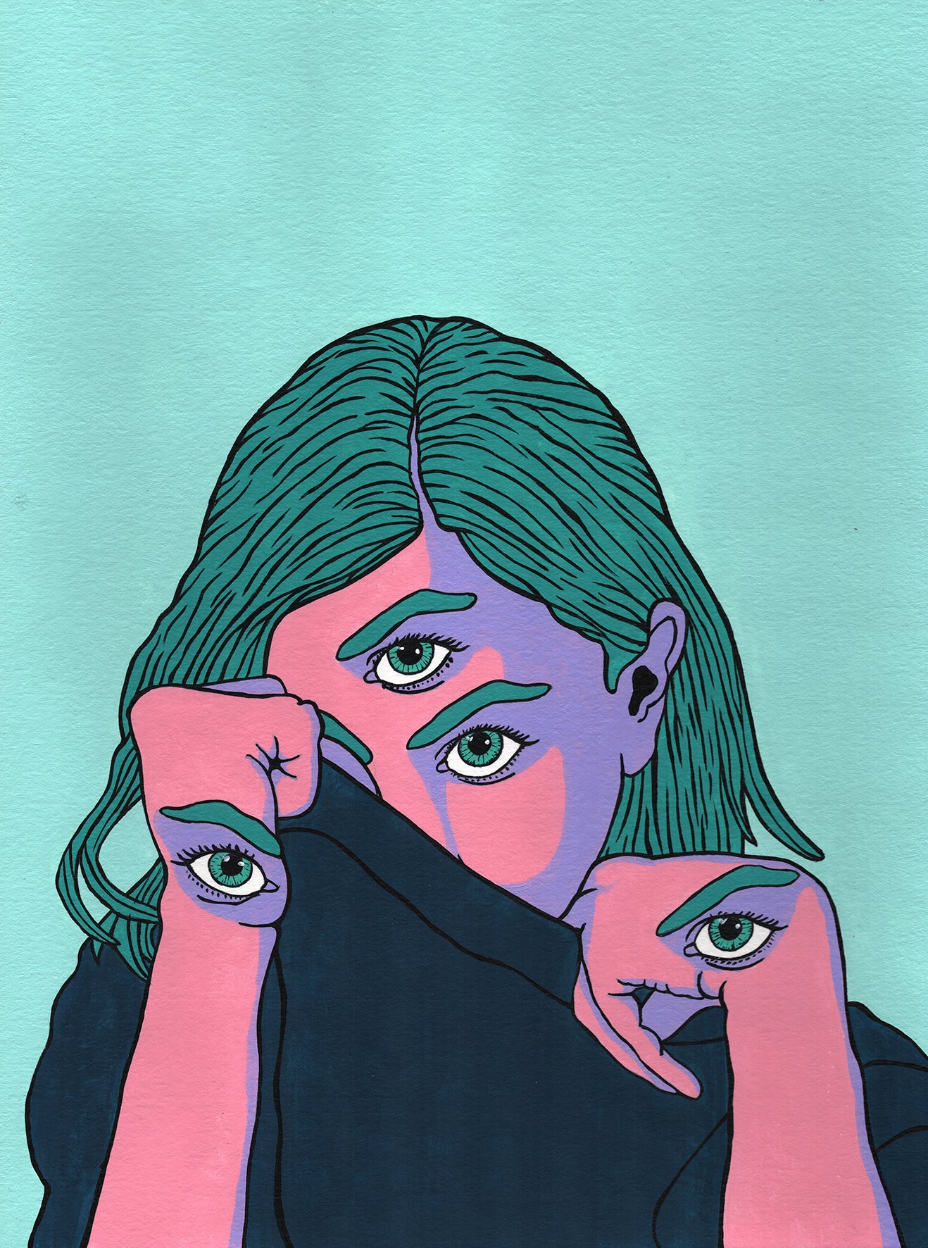 "Shy with four turquoise eyes" - Fine art print